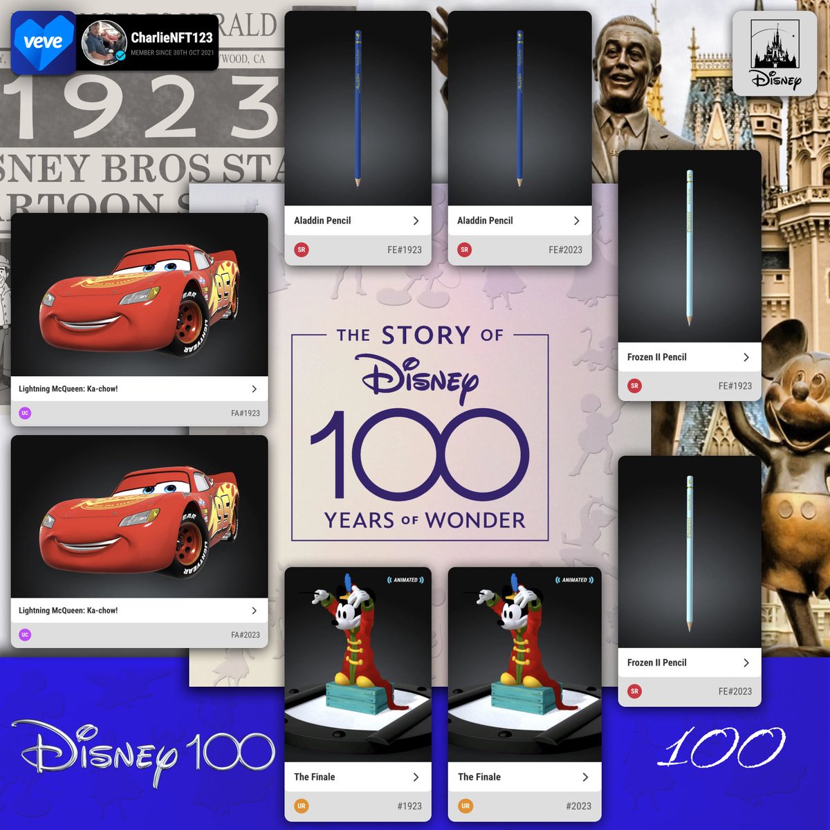 🏰 Dive into Disney history! Founded on October 16, 1923, by brothers Walt Disney and Roy Disney, Disney Brothers Studio paved the way for magical storytelling. ✨ #Disney100 #DisneyHistory 🎬 #DigitalCollectibles @veve_official #CollectorsAtHeart 💙 #veve #vevefam