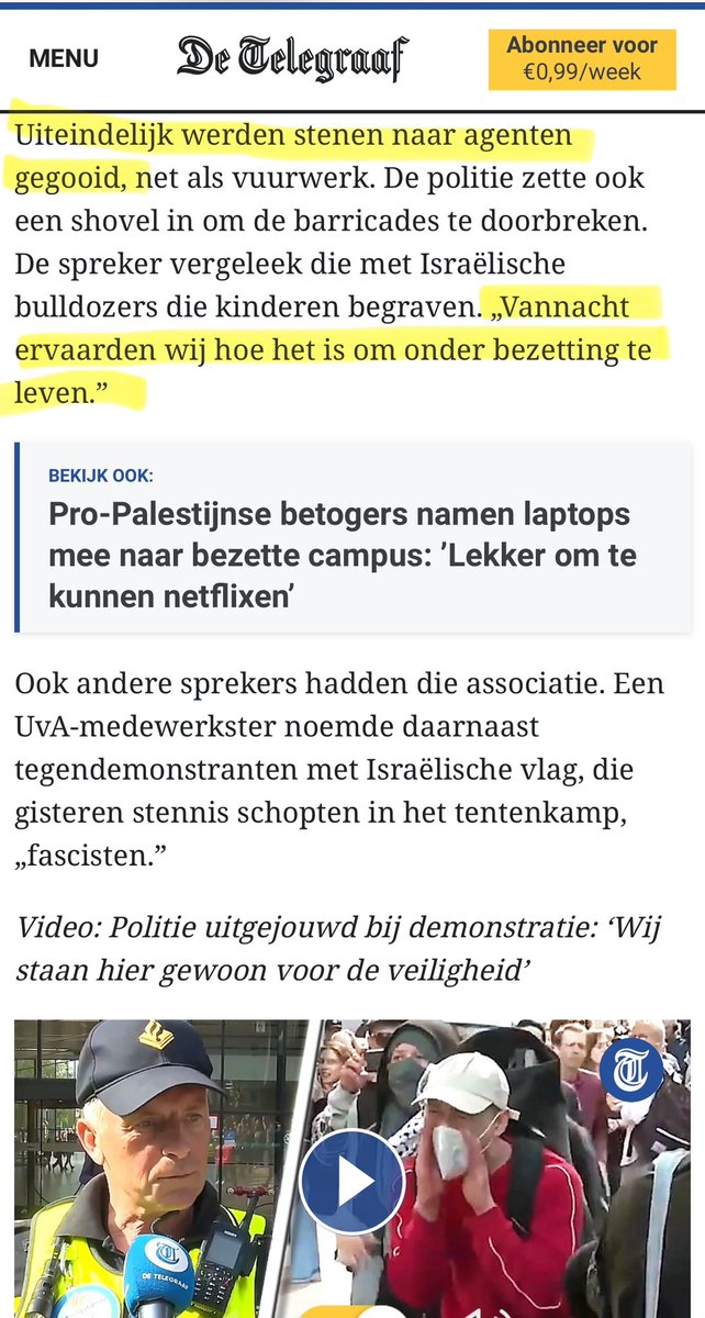 Ik ga stuk  😂😂
“ervaarden wij hoe het is om onder bezetting te leven” 

Ga je echt kapot schamen met zo’n uitspraak of zet je tent op in Gaza om het te ervaren. 

Stel verwende kleuters zijn het met hun aangerichte ravage en mislukte hutteweek.

#uvaprotest