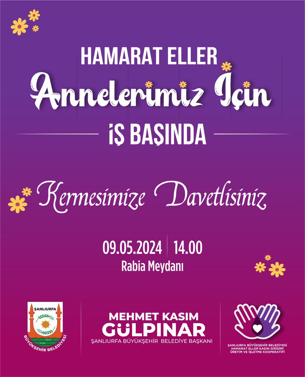 'Hamarat Eller Annelerimiz İçin İş Başında' kermesimize davetlisiniz. #AnnelerGünü konseptiyle düzenlenecek programa tüm annelerimizi ve ailelerimizi bekliyoruz. Tarih: 9 Mayıs 2024 Perşembe Saat: 14.00 Konum: Rabia Meydanı