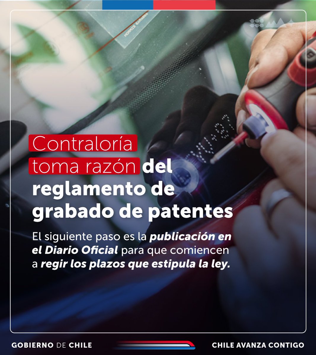 Pronto daremos a conocer los detalles de cómo deberá realizarse el grabado de patentes. 👆🏻Recuerda: un vez que se publica en el Diario Oficial, tendrás un plazo de 12 meses para grabar la patente en los vidrios y espejos de tu vehículo.