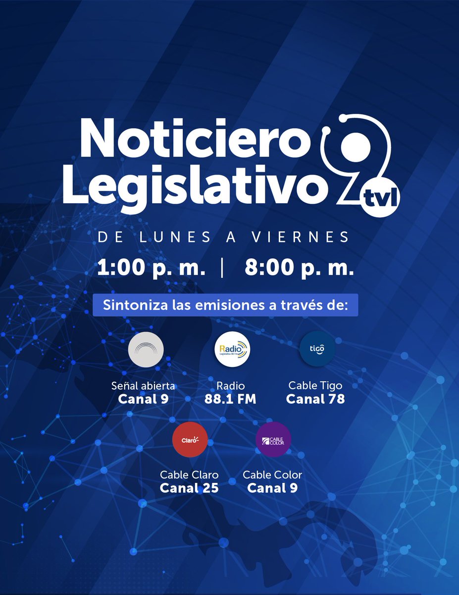 Recuerda sintonizar el Noticiero Legislativo, a partir de la 1:00 p. m., en señal abierta y nuestras plataformas digitales: ✅ Facebook: bit.ly/43kmlgo ✅ YouTube: bit.ly/43CkfrX