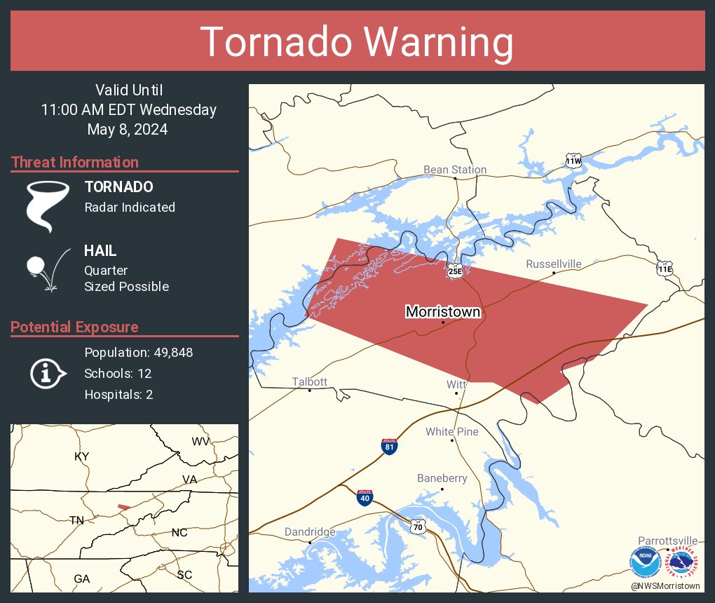 Tornado Warning continues for Morristown TN until 11:00 AM EDT