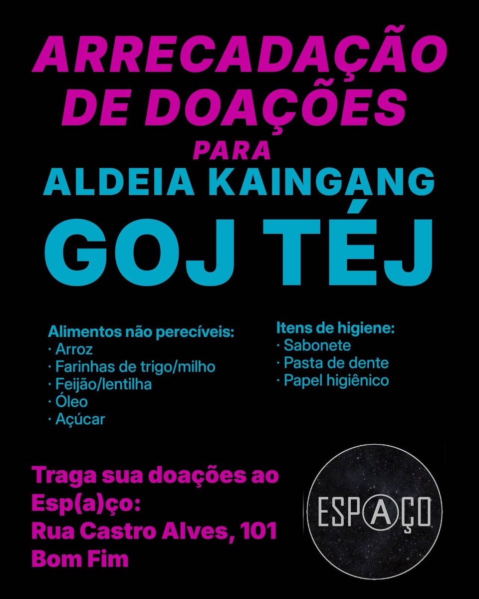 Estamos atrás de alimentos e produtos de higiene para apoiar a Aldeia Kaingang Goj Téj, no bairro Agronomia, em Porto Alegre.  São 10 famílias que não conseguem seu sustento pois vivem da venda de artesanatos, o que está impossibilitado com o caos na cidade. 

+