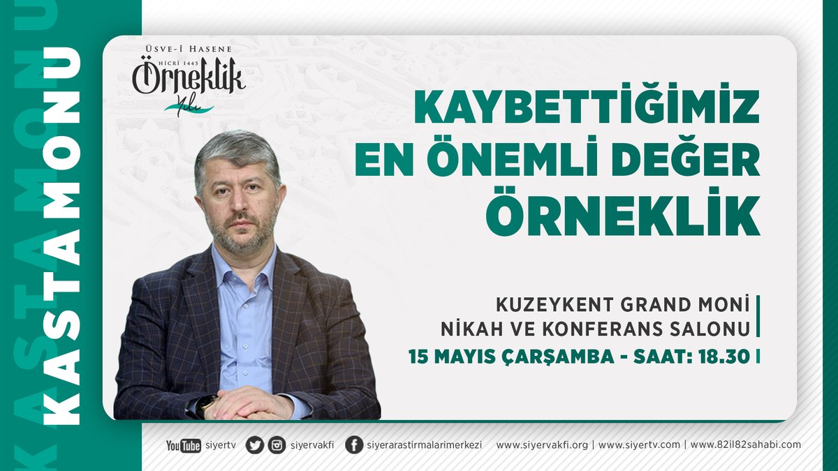 Kaybettiğimiz En Önemli Değer Örneklik * Muhammed Emin Yıldırım Hocamız Hicrî 1445 Örneklik Yılı programları kapsamında 15 Mayıs Çarşamba günü Kastamonu'da olacak inşallah.