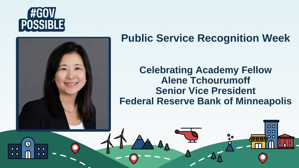 For #PSRW Let's celebrate Alene Tchourumoff, Senior Vice President at the Federal Reserve Bank of Minneapolis and Academy Fellow, and her dedication to public service! Alene's leadership and commitment to excellence have made a profound impact. #GovPossible