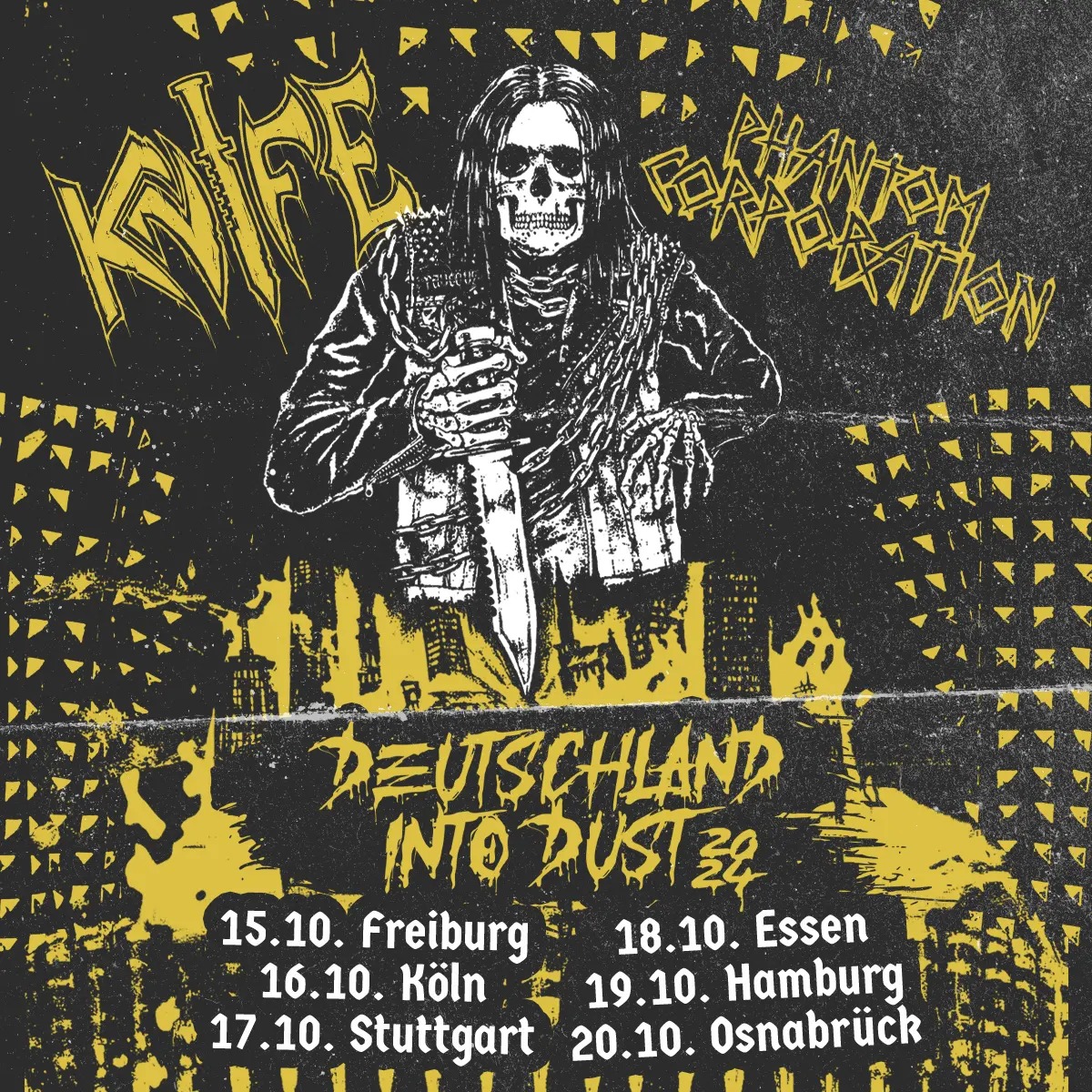 KNIFE announce 'Deutschland Into Dust' tour!🔪🤘 15.10. Freiburg – Crash 16.10. Köln – Club Volta 17.10. Stuttgart – Der Schwarze Keiler 18.10. Essen – Don’t Panic 19.10. Hamburg – Bambi Galore 20.10. Osnabrück – Bastard Club