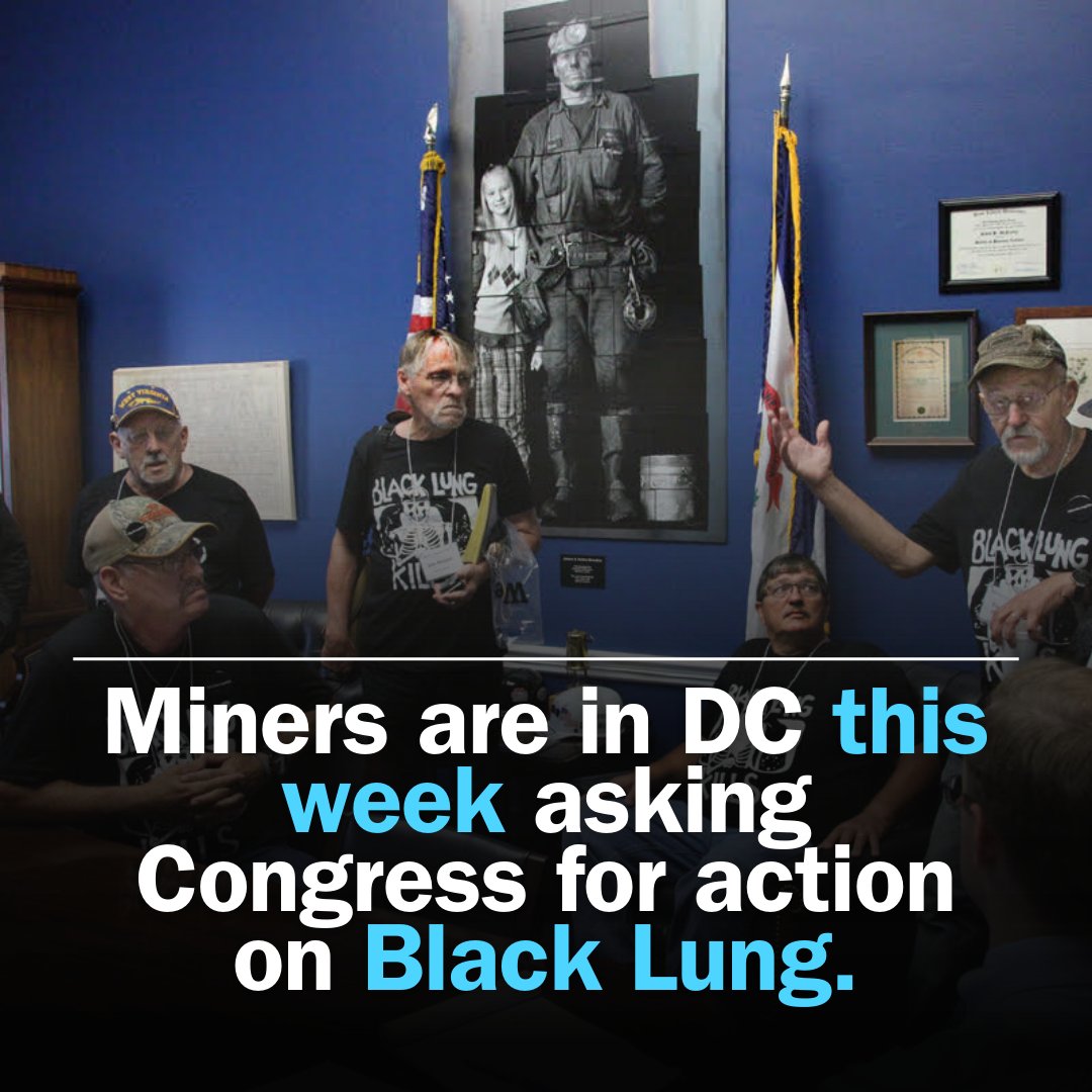 🧵Miners are in DC ▶️today◀️ to ask Congress to take #blacklung seriously – to hold coal companies accountable and make it easier for miners and grieving families to receive the benefits they deserve. What are they asking for?