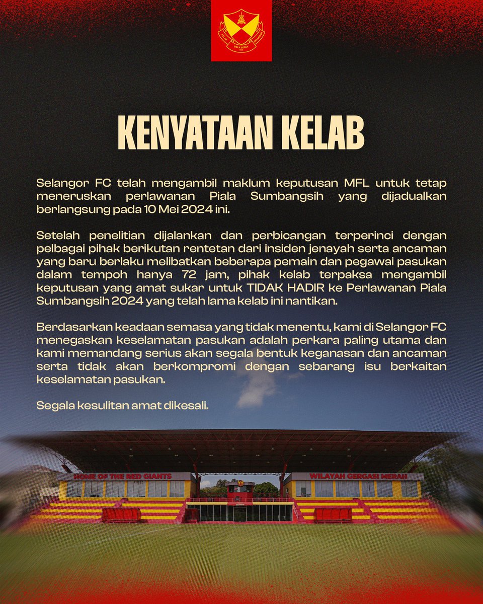 Zulhelmi Zainal Azam (@zulhelmizainal1) on Twitter photo 🚨Selangor sah tarik diri Perlawanan Sumbangsih 2024/2025. JDT akan diberi kemenangan percuma 3-0 untuk aksi pertama.
<a href="/ASTROARENA/">ASTRO ARENA</a> 🚨Selangor sah tarik diri Perlawanan Sumbangsih 2024/2025. JDT akan diberi kemenangan percuma 3-0 untuk aksi pertama.
<a href="/ASTROARENA/">ASTRO ARENA</a>