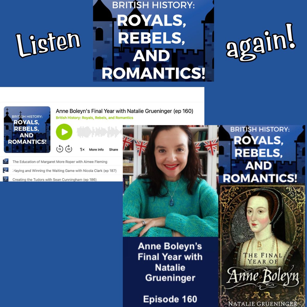 As all us #Tudornerds know, it's Anne Boleyn month. So what better time to have another listen as the brilliant #NatalieGrueninger ❤️ discusses her book with me! @OntheTudorTrail bit.ly/RRRepisodes bit.ly/youtubeRRR