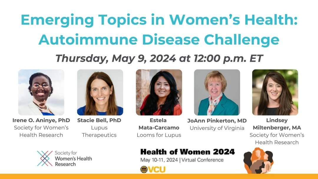 Please join us & @swhr_official for a VCU Health of Women 2024 Pre-Conference Symposium where we’ll be discussing impacts of autoimmune diseases on women’s health, emphasizing maternal health, caregiving, & the menopause transition. Register here! ow.ly/ArUN50Rh1MF.
