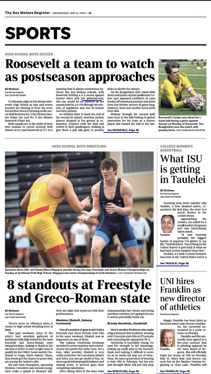 Emckown23's tweet photo. Wrestling headlining the sports section in May?

Wrestling headlining the sports section in May 🤝 https://t.co/czxUSKViyC