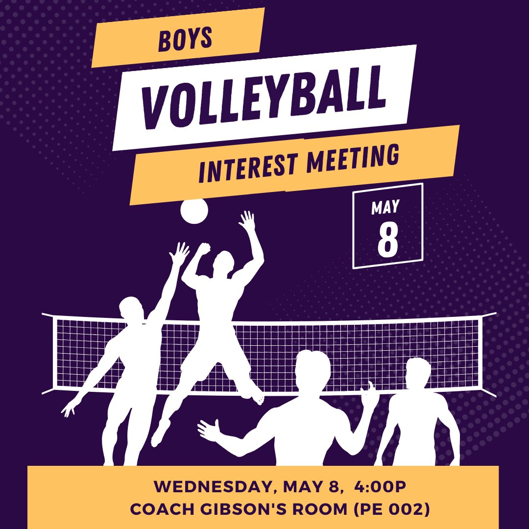 Boys Volleyball Interest Meeting Wednesday, May 8, 4:00p Coach Gibson's Room (PE002) Please contact Coach Tarshie Wegmann @ twegman@greenvilleschools.us for more information. #WeAreWoodmont
