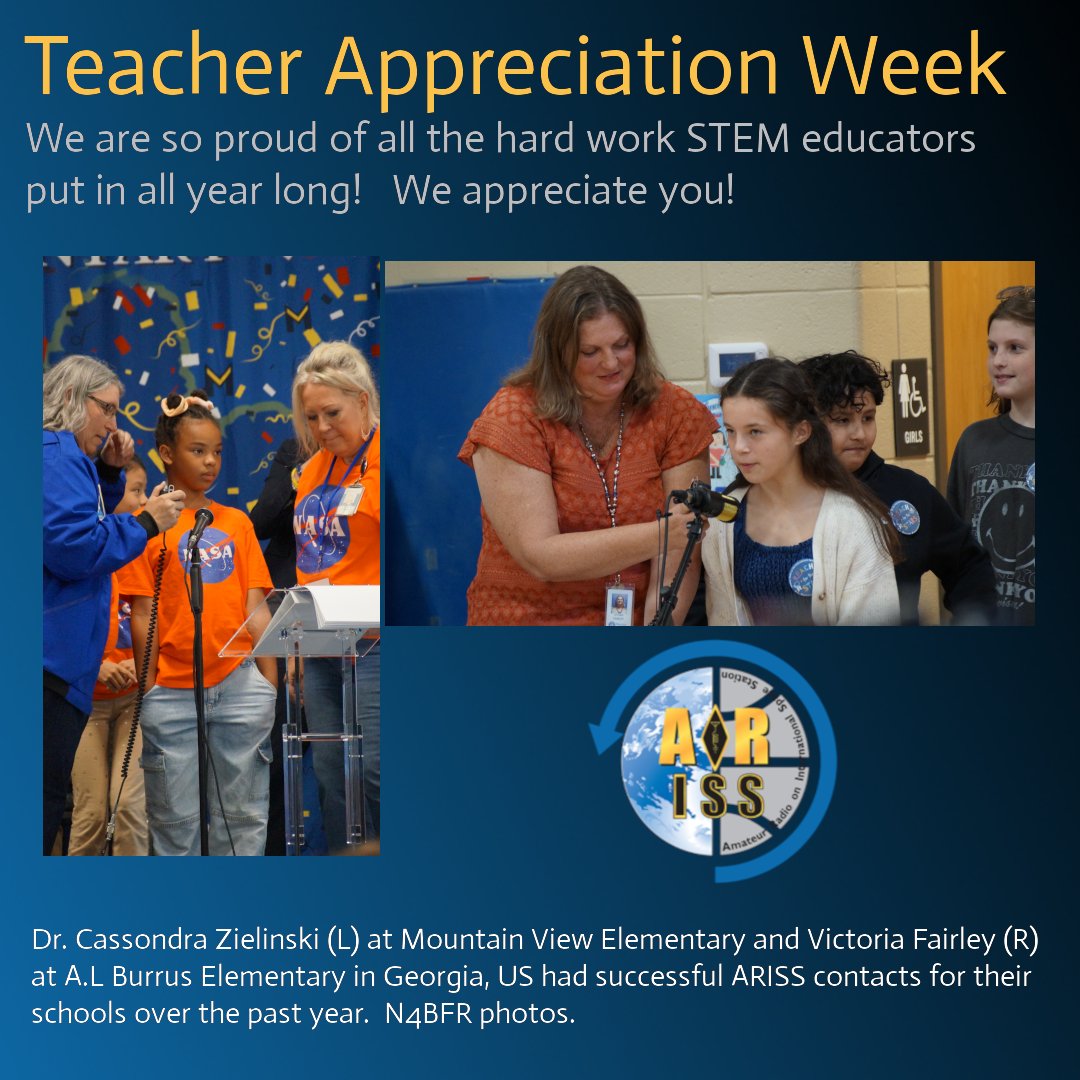 You know we can't miss #TeacherAppreciationWeek! Read more about how your school or group can host an ARISS contact at ariss.org/apply-to-host-…