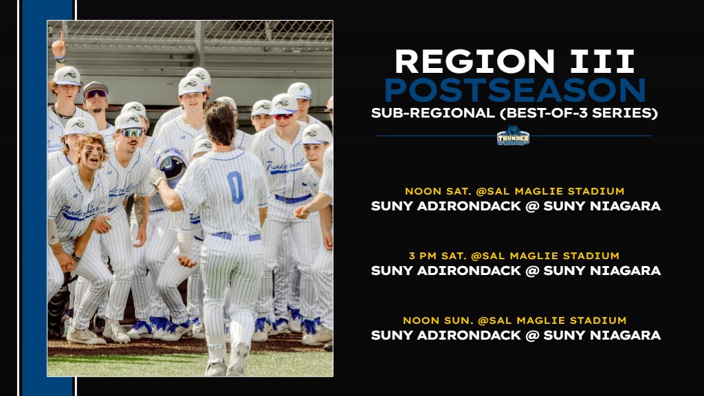 BASE: Your No. 5 <a href="/NiagaraTwolves/">SUNY NIAGARA BASEBALL</a> (45-9, 29-3) host <a href="/SUNYADK_Sports/">SUNY ADK Athletics</a> (17-19, 10-7) in a best-of-3 <a href="/NJCAAReg3/">NJCAA REGION 3</a> sub-regional series this coming weekend at Sal Maglie Stadium! #RollWolves ⚾️🐺💪