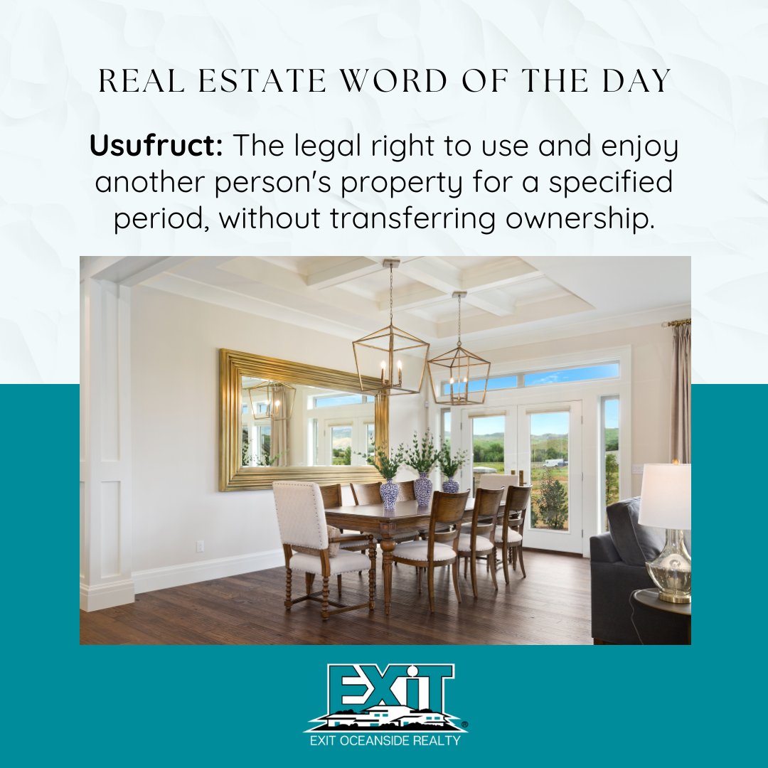 Today's Word of the Day: Usufruct 📚 Did you know what it means? Stay tuned for more real estate terms explained!

#LoveEXIT #exitrealty #wellsmaine #WordOfTheDay #RealEstateTerms