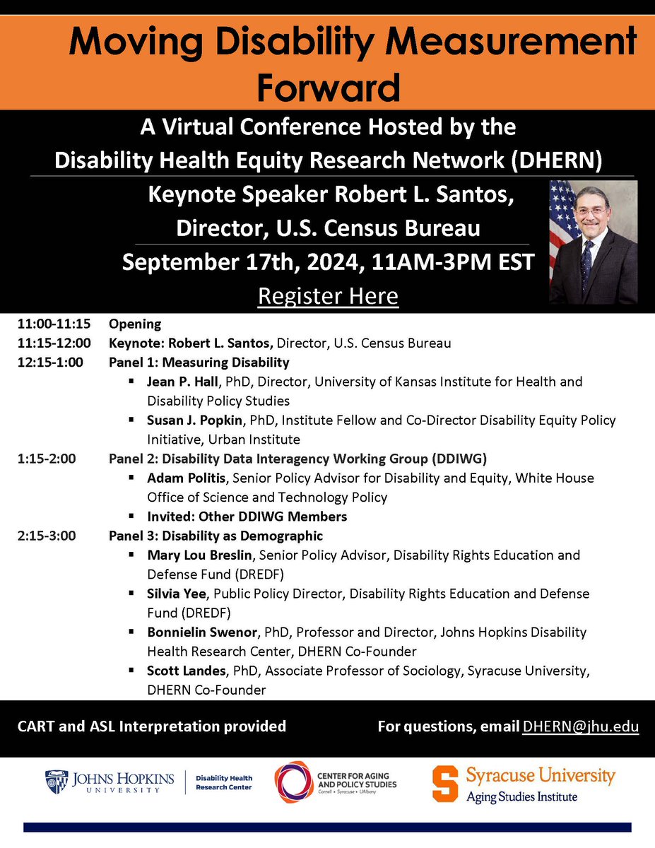 Bonnielin Swenor PhD (@bonnieswenorphd) on Twitter photo We are also thrilled to announce our 2nd annual conference ‘Moving Disability Measurement Forward’ on September 17th from 11 am to 3 pm EST. You won't want to miss the keynote presentation from Rob Santos, Director of the <a href="/uscensusbureau/">U.S. Census Bureau</a>. We are also thrilled to announce our 2nd annual conference ‘Moving Disability Measurement Forward’ on September 17th from 11 am to 3 pm EST. You won't want to miss the keynote presentation from Rob Santos, Director of the <a href="/uscensusbureau/">U.S. Census Bureau</a>.