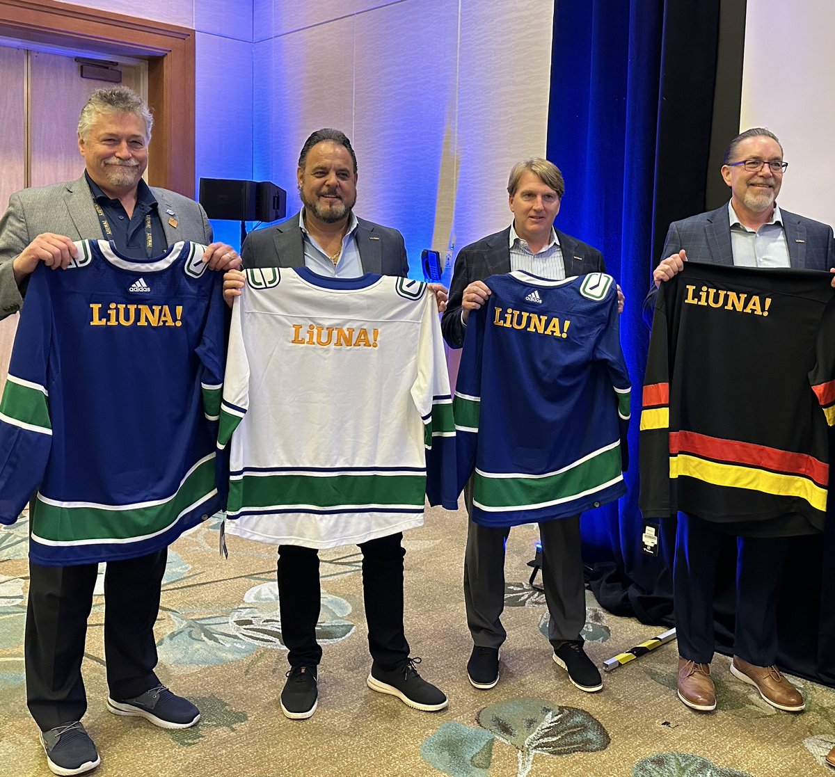 What a week at the @LIUNA_NWRegion Conference - Talked about harnessing our POWER! Received stunning Indigenous 'hard hat' artwork by Raven Hillenbrand and a #LIUNA @Canucks jersey from @LiUNA1611, highlighting their Canucks partnership and community impact.