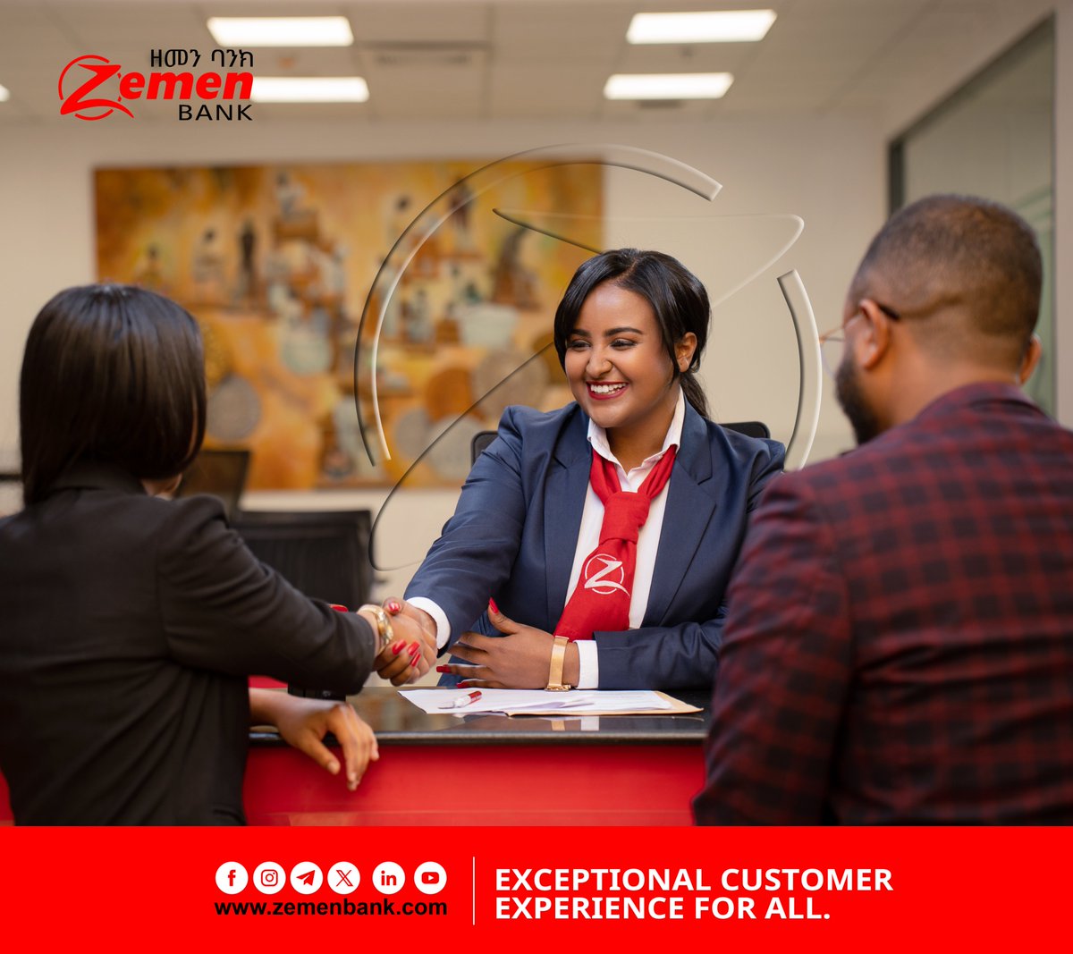 At Zemen Bank, we redefine banking as customer experience.
***
 #ዘመንባንክ #Customerexperience #ZemenBank #customerservice