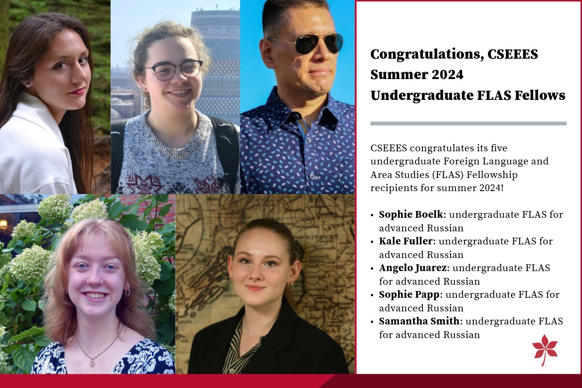 CSEEES is pleased to announce its five undergraduate Foreign Language and Area Studies (FLAS) Fellowship recipients for summer 2024. Congratulations to our undergraduate fellows and best of luck to you!