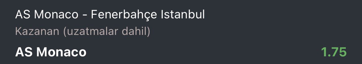 Fenerin kazansın isterim ama bu oyunda duygusallığa yer yok. 5. Maçlarda ev sahipleri 20-0. Monaco deplasmanda maç kazanarak buraya çok daha motive geliyor. Hele ki oran bu olunca bize sadece alıp izlemek düşer. Stake 8 Üyelik: bit.ly/SportsGiris