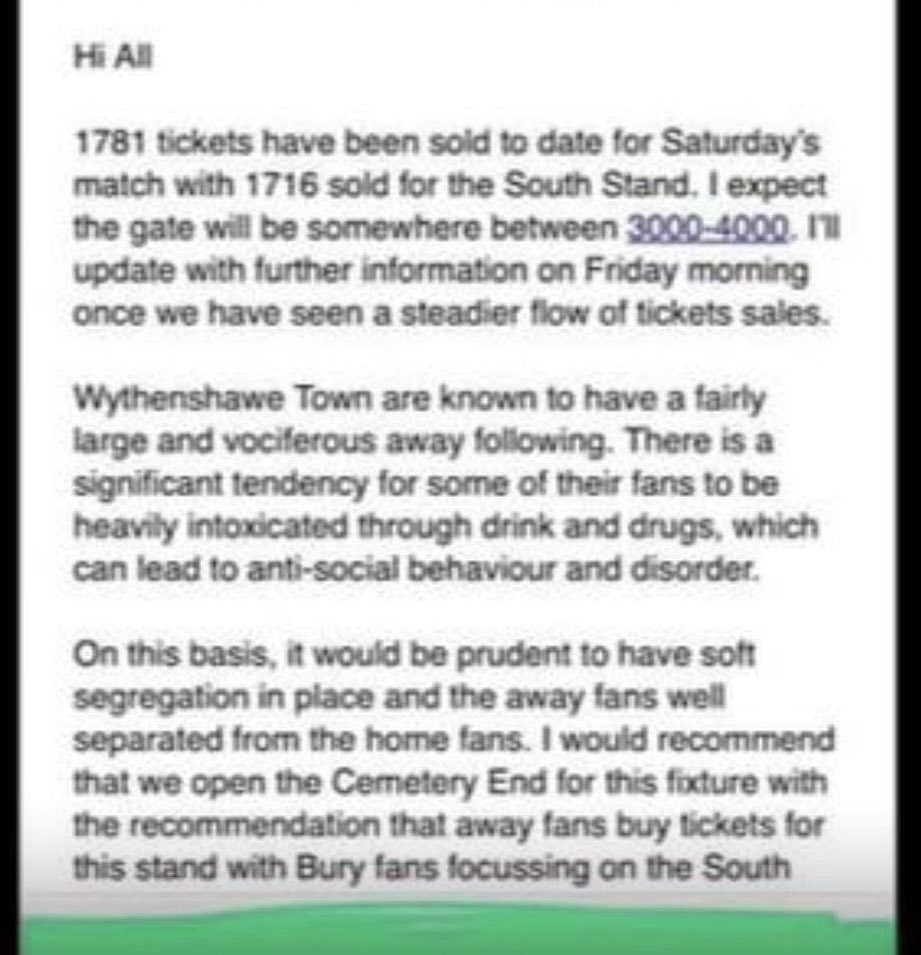 Doesn’t help we also have a board who were happy to throw this out there about an away support in October with no justification. Out of touch.