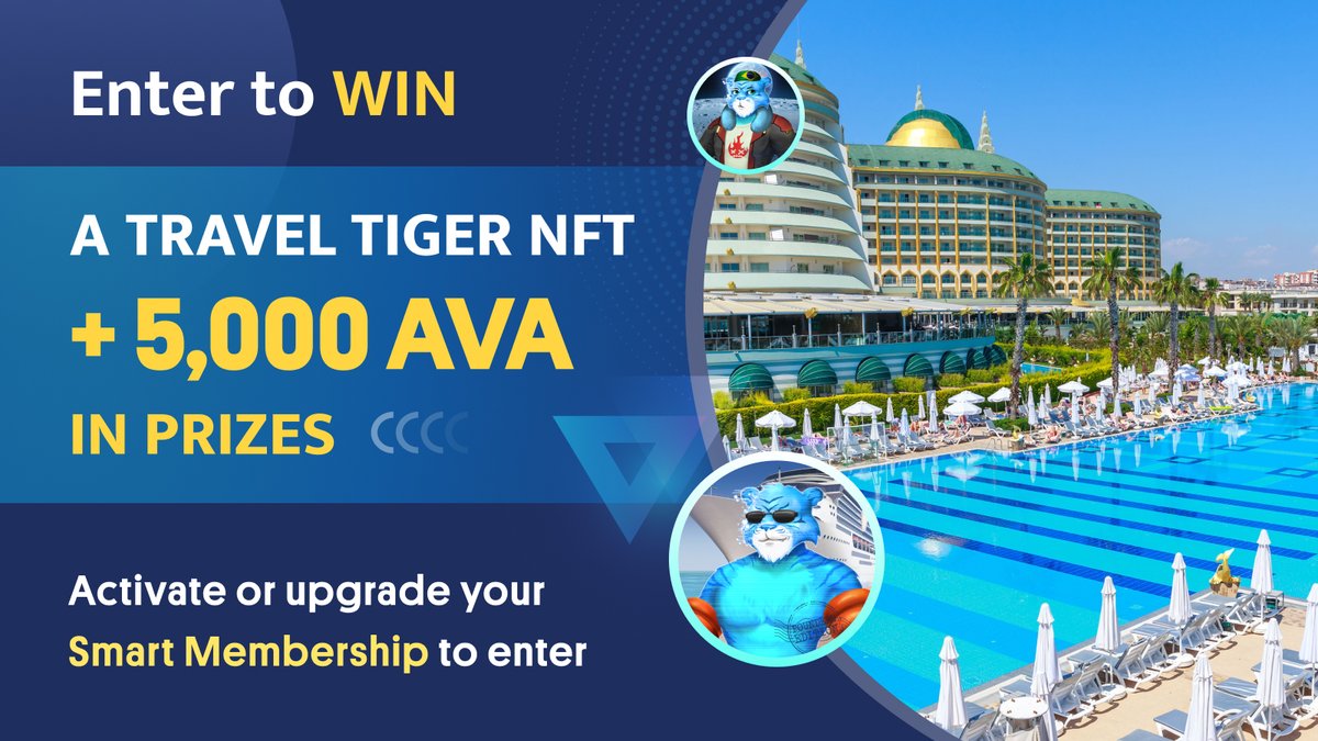 WIN a Travel Tiger NFT & 10x 500 $AVA prizes!🐅 Simply activate or upgrade your @AVAFoundation Smart Program membership by May 31 🔑1 $AVA locked = 1 entry! NFT perks: 🔹Exclusive travel #giveaways 🔹Airport lounge access 🔹Up to 10% back in $BTC or $AVA on bookings! More👇