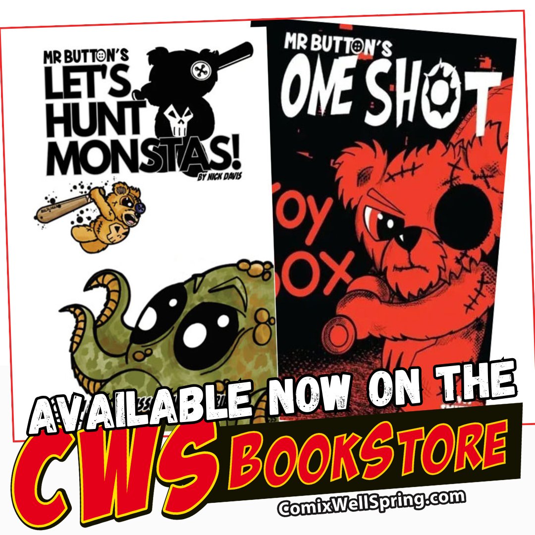 Looking for the one-issue micro-series, Let's Hunt Monstas!? Or maybe the first appearance of Mr. Button to add a key issue to your collection? You can pick-up both these books from @ComixWellSpring's store at cwsbookstore.com/store/nick/ #comics #newcomicbookday #letshuntmonstas