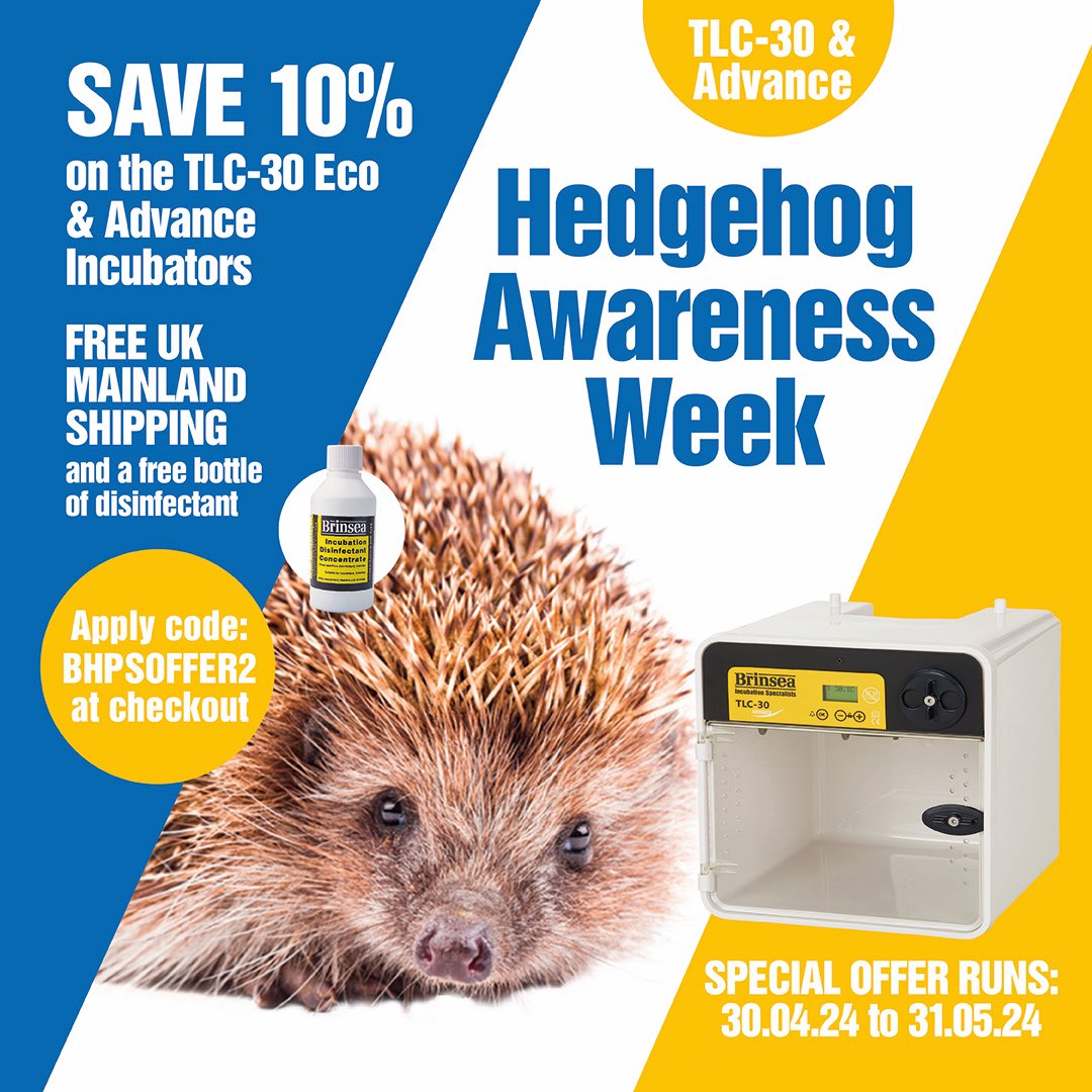 Special offer on Brinsea TLC-30 portable Brooder/ICUs - ends 31st May 2024. UK only, add code at checkout. Please repost. 🦔