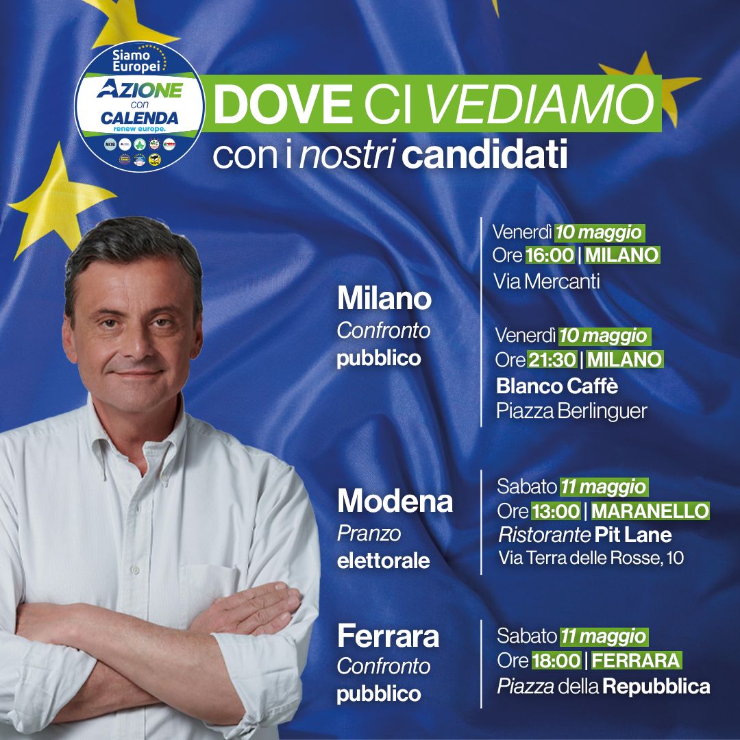 La campagna continua e noi andiamo avanti con i nostri incontri sul territorio, per confrontarci a viso aperto e conoscere meglio l’Europa insieme. Ci vediamo: 👉🏻Venerdì 10 maggio alle 16.00 a Milano, in via Mercanti 👉🏻Sempre venerdì dalle 21.30 al Blanco Caffè con gli under30…