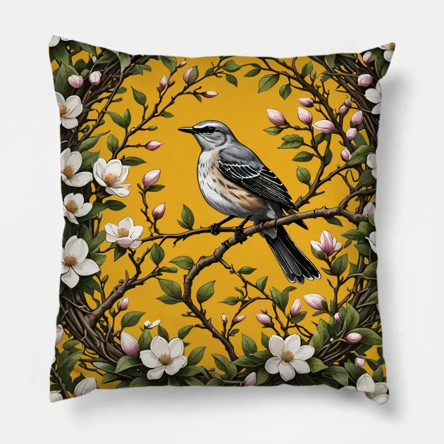 #MississippiMockingbird And #Magnolia Flowers 2 - #MississippiGifts  #Pillow #teepublic #taiche #birds #northernmockingbird #birdart #bird #mockingbird #nature #birdsofx #birding #wildlife #birdwatching #wildlifeart #birdlovers teepublic.com/throw-pillow/6…