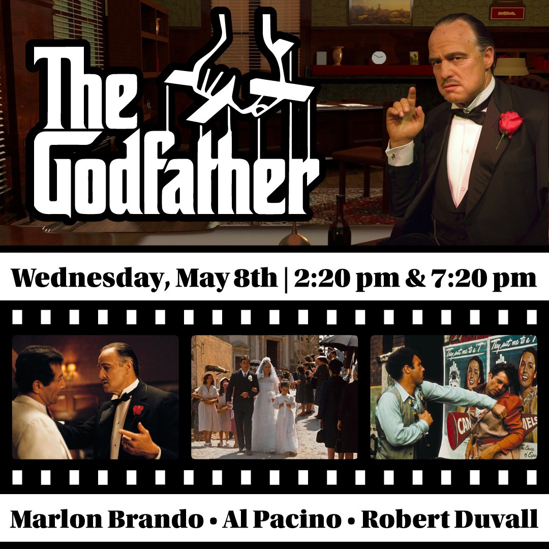 TODAY - We have two screenings of the 1972 classic, 'The Godfather', starring Marlon Brando, Al Pacino, & Robert Duvall. We will be screening a 2:20 pm matinee & a 7:20 pm evening show. GET TICKETS NOW! 🎟 > bit.ly/3MRhFGf or cactustheater.com | #lubbock #hubcity