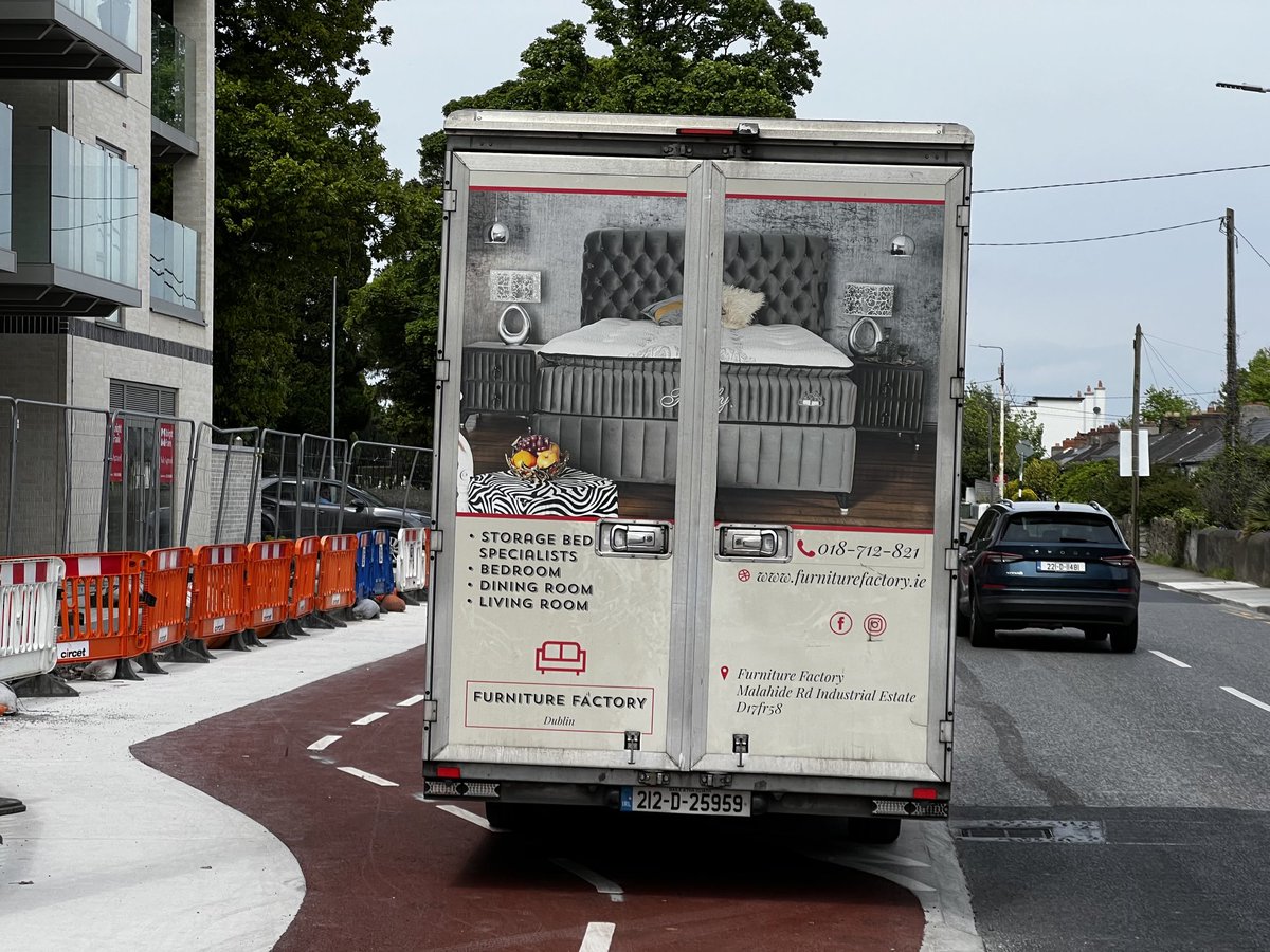 Great to see the new protected bike lanes in Deansgrange open at last. Well, sort of. This kind of parking would never be tolerated on a road, but when it’s “only” across a bike lane, sure what’s the problem?