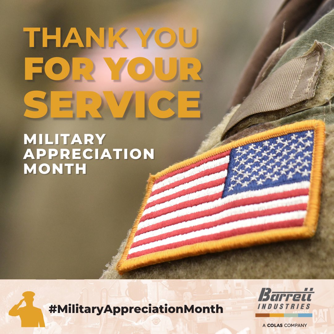 🎖️ Honoring our heroes this Military Appreciation Month! 🇺🇸 At Barrett Industries, we recognize and salute the dedication and sacrifice of our military personnel. Thank you for your bravery, resilience, and patriotism. #MilitaryAppreciationMonth #RoadConstructionHeroes 🚧👷‍♂️👷‍♀️