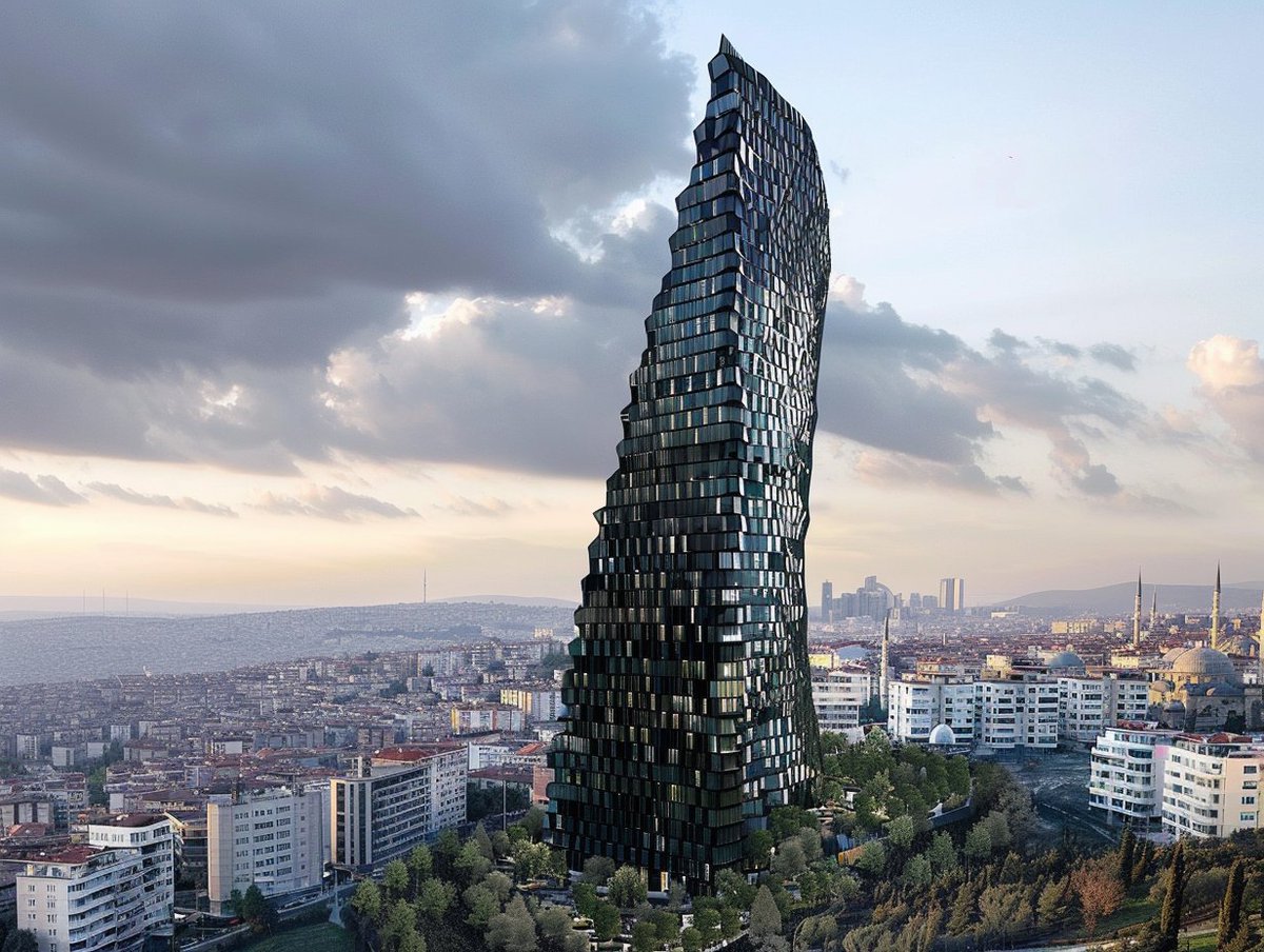 Rising majestically against the skyline, this architectural marvel turns every head. How does this building inspire you? #SkylineSculpture #UrbanInnovation #FuturisticDesign #Architecture