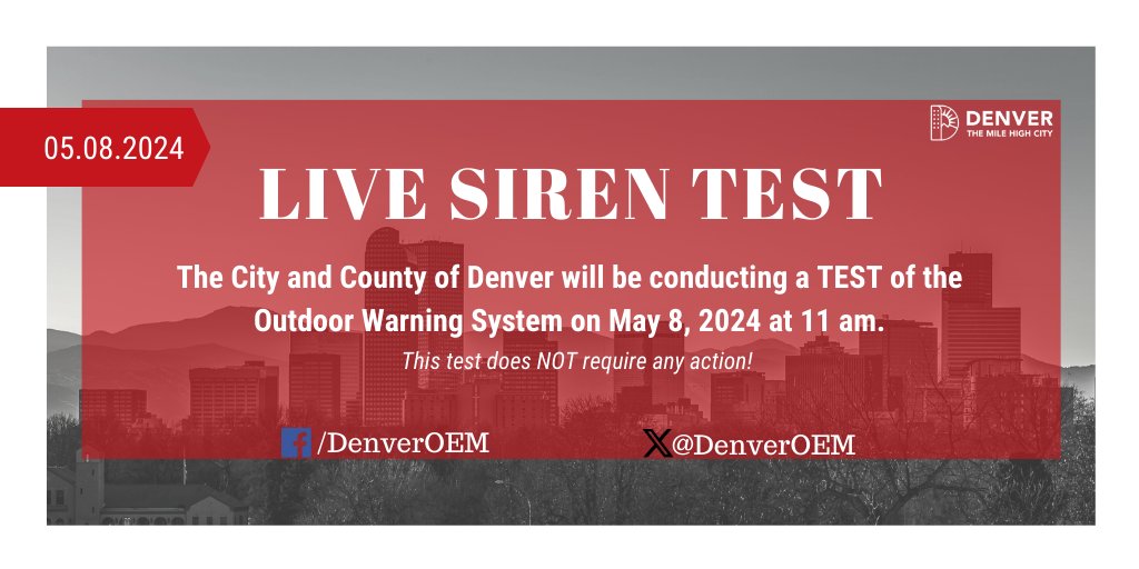 Today, Wednesday, May 8 at 11 a.m. the city will be conducting a live outdoor warning siren test! The sirens will sound for 3 minutes. No action is required for the test.