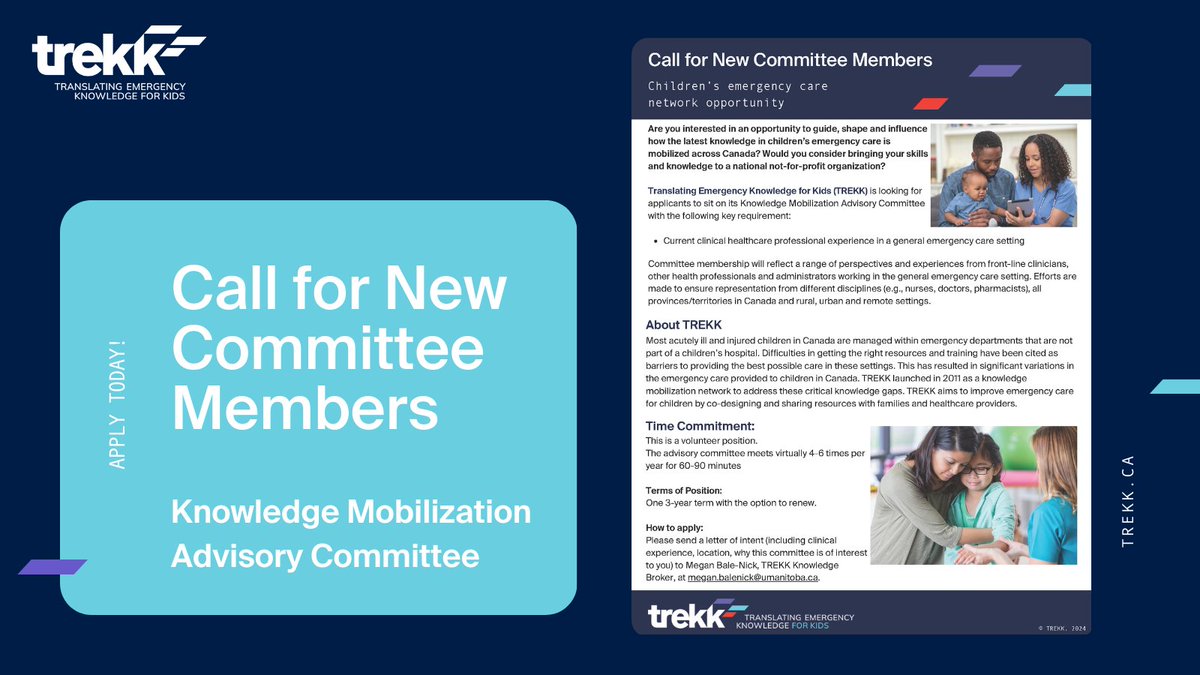 Want to influence how the latest knowledge in children’s emergency care is mobilized across Canada? Check out this opportunity to join our Knowledge Mobilization Advisory Committee: bit.ly/42wlKbH