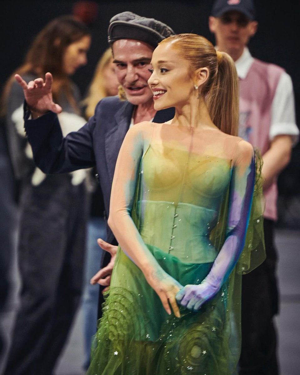 ariana grande and iconic designer/creative director john galliano during  rehearsals for her #metgala performance