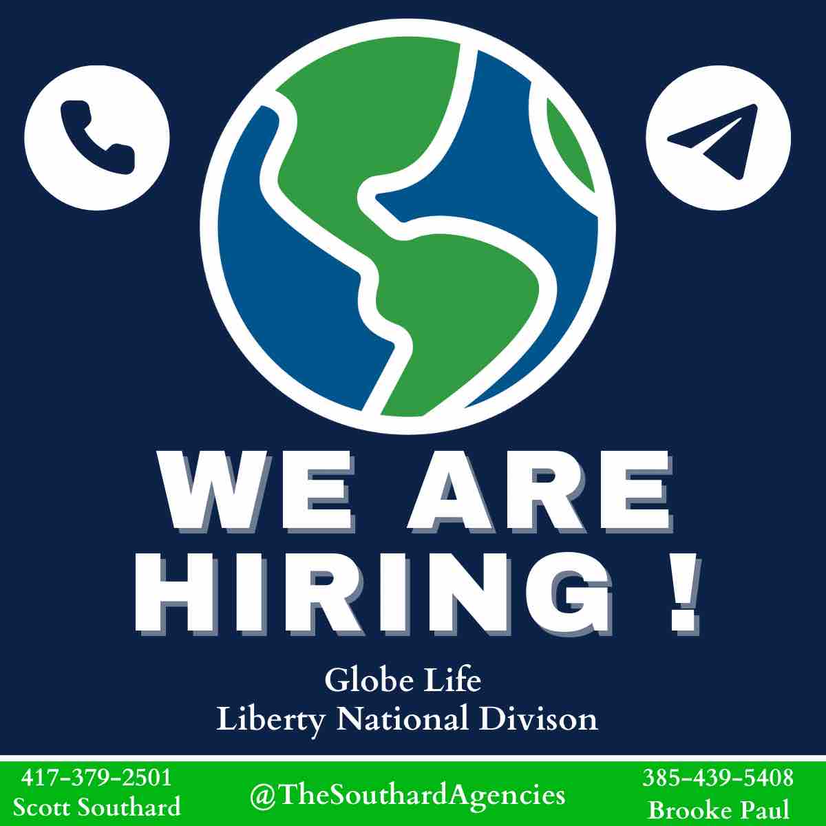 Do you know anyone who is looking to start a career? Send them our way, we are hiring! 🌎 #wearehiring #thesouthardagencies #lifeinsurance #globelife #libertynationaldivision #startyourcareer #globelifelifestyle #protectingfamilies #anchorsaway