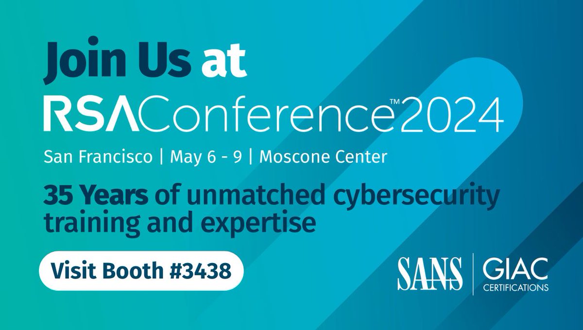 Day 3️⃣ at #RSAC 2024 | Ready for tonight's keynote at @RSAConference! 🤝 Visit SANS | GIAC at Booth #3438 🔑 Keynote: 'The Five Most Dangerous New Attack Techniques' 🧠 Join today's expert sessions 💬 Stop by SANS #WJAI Booth ➡️ Learn more → sans.org/u/1vWh