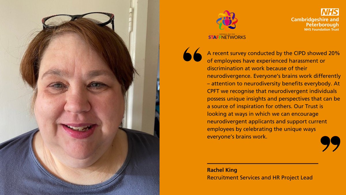 We're celebrating #StaffNetworksDay, an opportunity to recognise the fantastic work of our CPFT networks. Throughout the day, we'll be hearing from network members. Here is Rachel King, Recruitment Services and HR Project Lead. #StaffNetworks