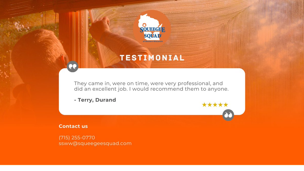 Big thanks to Terry from Durand for sharing her review!🙌 We're thrilled Squeegee Squad delivered top-notch service, true to our core values. Explore our services: bit.ly/ssww-estimate #CustomerAppreciation #CoreValues #SqueegeeSquad #FiveStarsReview⭐ ⭐ ⭐ ⭐ ⭐