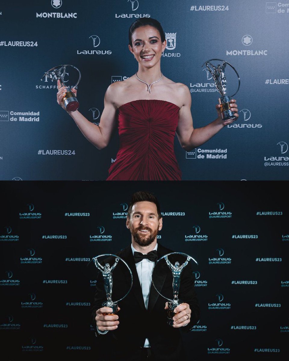 The first footballers to win the athlete and team double at the Laureus World Sports Awards - Lionel Messi and Aitana Bonmatí