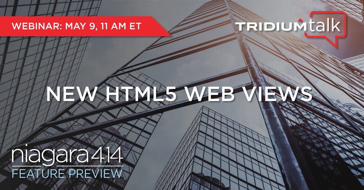 The #TridiumTalk on May 9 will showcase how the new suite of HTML5 web views in Niagara 4.14 provides a modern and sleek update to the traditional Workbench application engineering interfaces. Register now! tridium.zoom.us/webinar/regist…