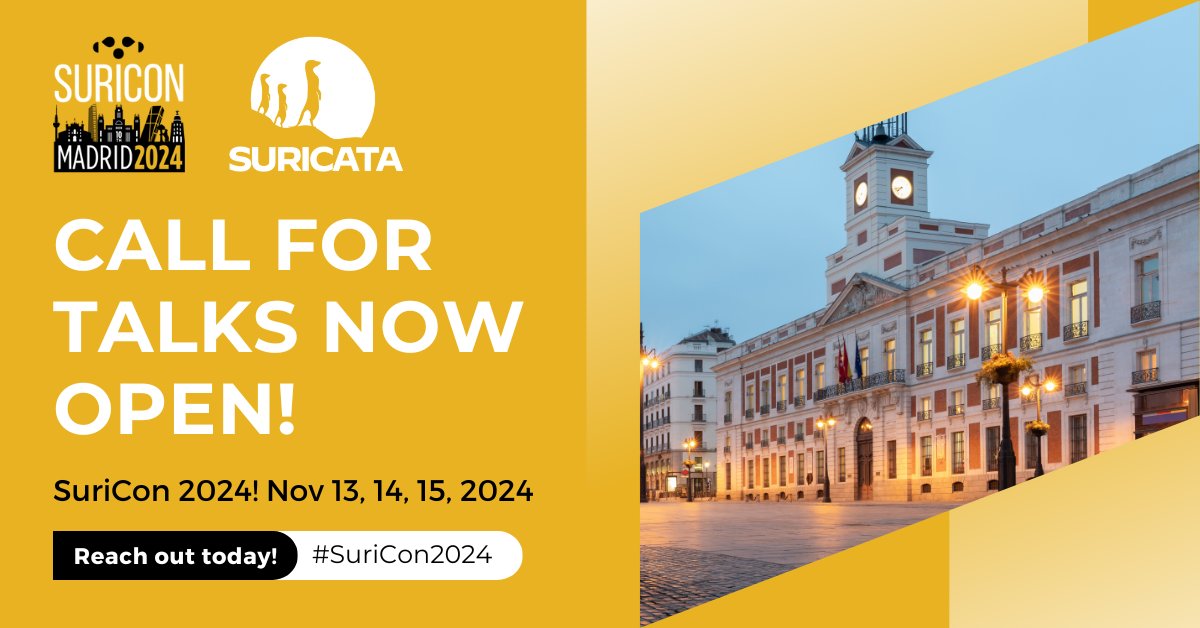 Have interesting insights on Suricata? Share them at #SuriCon2024! Join industry, open-source, academia, and research professionals passionate about #Suricata and network threat hunting, apply today to talk at #SuriCon2024. 📣 #CallforTalks suricon.net/call-for-talks/