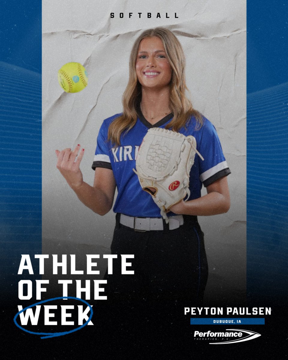ＳＯＦＴＢＡＬＬ

Congratulations to Peyton Paulsen for being named <a href="/ICCACSports/">ICCAC Sports</a> Athlete of the Week! Peyton finished with a record of 3-0
in 13 innings pitched, and 23 strikeouts, allowing just one
earned run, four hits, and three walks. 

#GoEagles🦅🥎 | <a href="/KCC_SB/">Kirkwood Softball</a>