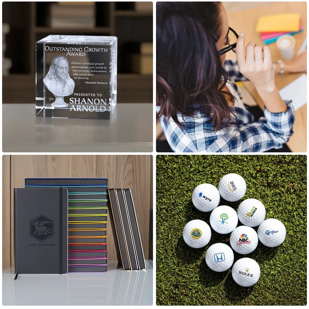 We have products that build brand awareness. Enhance marketing initiatives with corporate programs and swag. #clientgifts #blueblockers #notebooks #golfballs