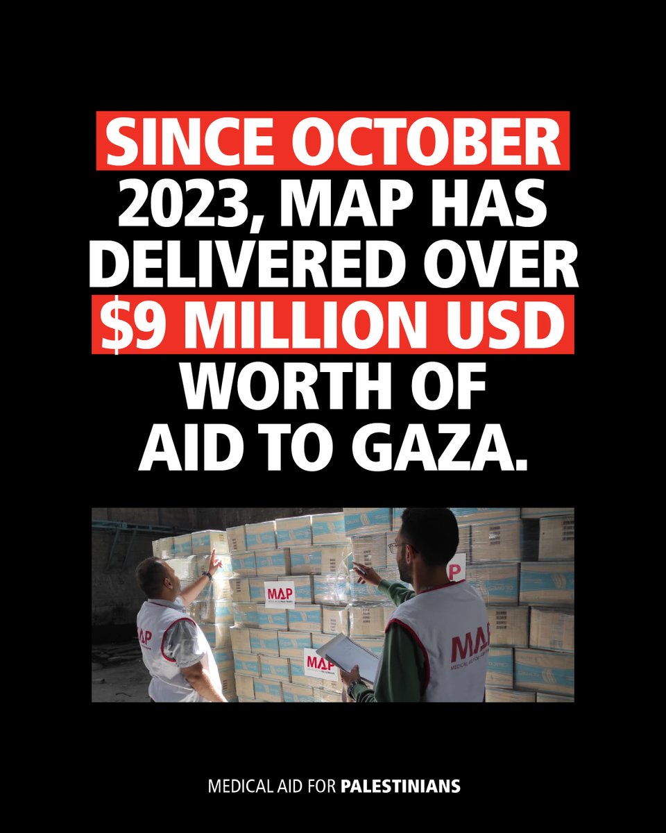 Your support for MAP has made a huge difference to Palestinians. Since Israel's military bombardment and complete closure of Gaza began, the health system has all but collapsed. In that time we've delivered over $9 million USD worth of aid to Gaza: map.org.uk/landing-pages/…