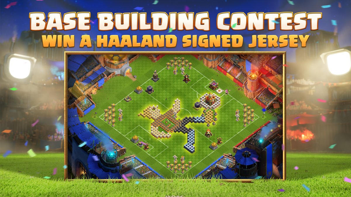 ClashofClans's tweet photo. Ready to showcase your Base Building skills for a chance to win a FREE signed Haaland Jersey? Here's how you can participate:

1⃣ Create a Haaland-themed Home Village layout. 
2⃣ Share it in the comments below using #ClashWithHaaland.
The winner will be announced next Monday, May 13th, at 08:00 AM UTC. 🏆

Ready to win? Show us your skills now! 🎉