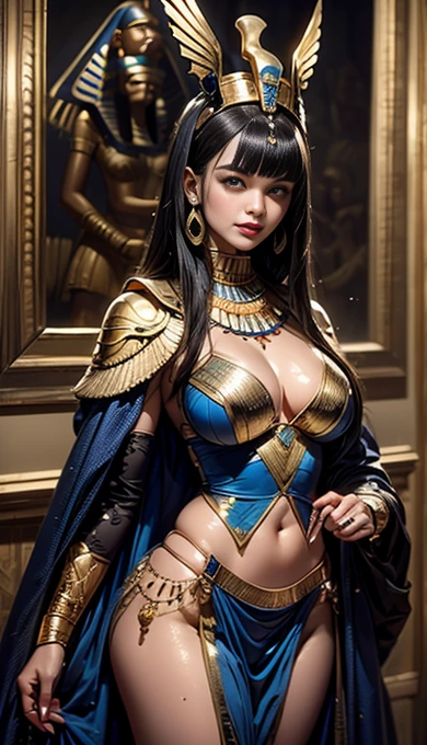 ((Frank Frazetta oil painting)),beautiful Queen Cleopatra Egyptian woman, Beautiful black eyes、smiling