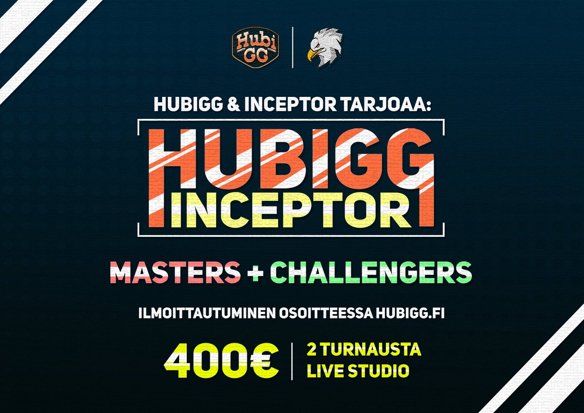 HubiGG's tweet image. HUBIGG x INCEPTOR: Masters + Challengers - TUPLATURNAUS‼️

Nyt on taas uutta turnausta tulossa ja luvassa on jopa 400€ pricepool!💪🔥

Lisätietoa ja osallistuminen meidän nettisivuilta: hubigg.fi

#esportfi #hubigg